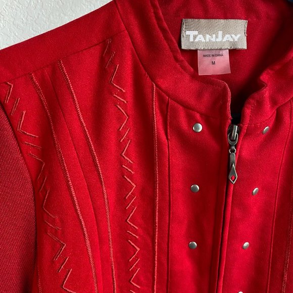 Vintage Tanjay Red‎ faux suede/knit zip up studded womens jacket sz M - Picture 5 of 8